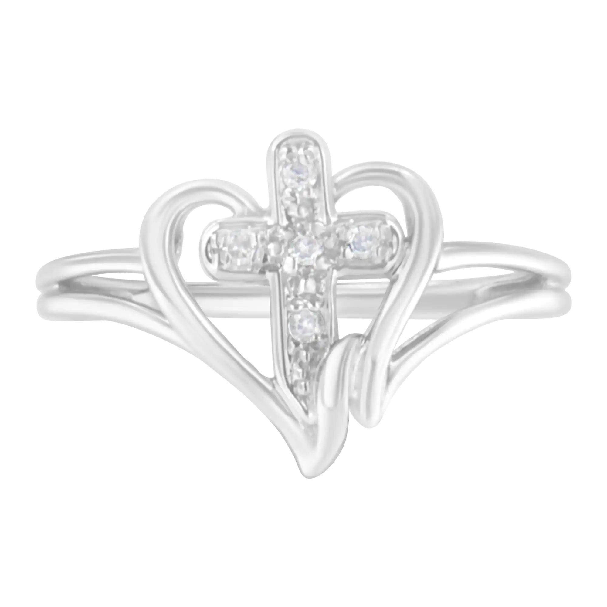 10K White Gold Diamond-Accented Cross & Open Heart Promise Fashion Ring (H-I Color, I1-I2 Clarity) - Evallys.com # #