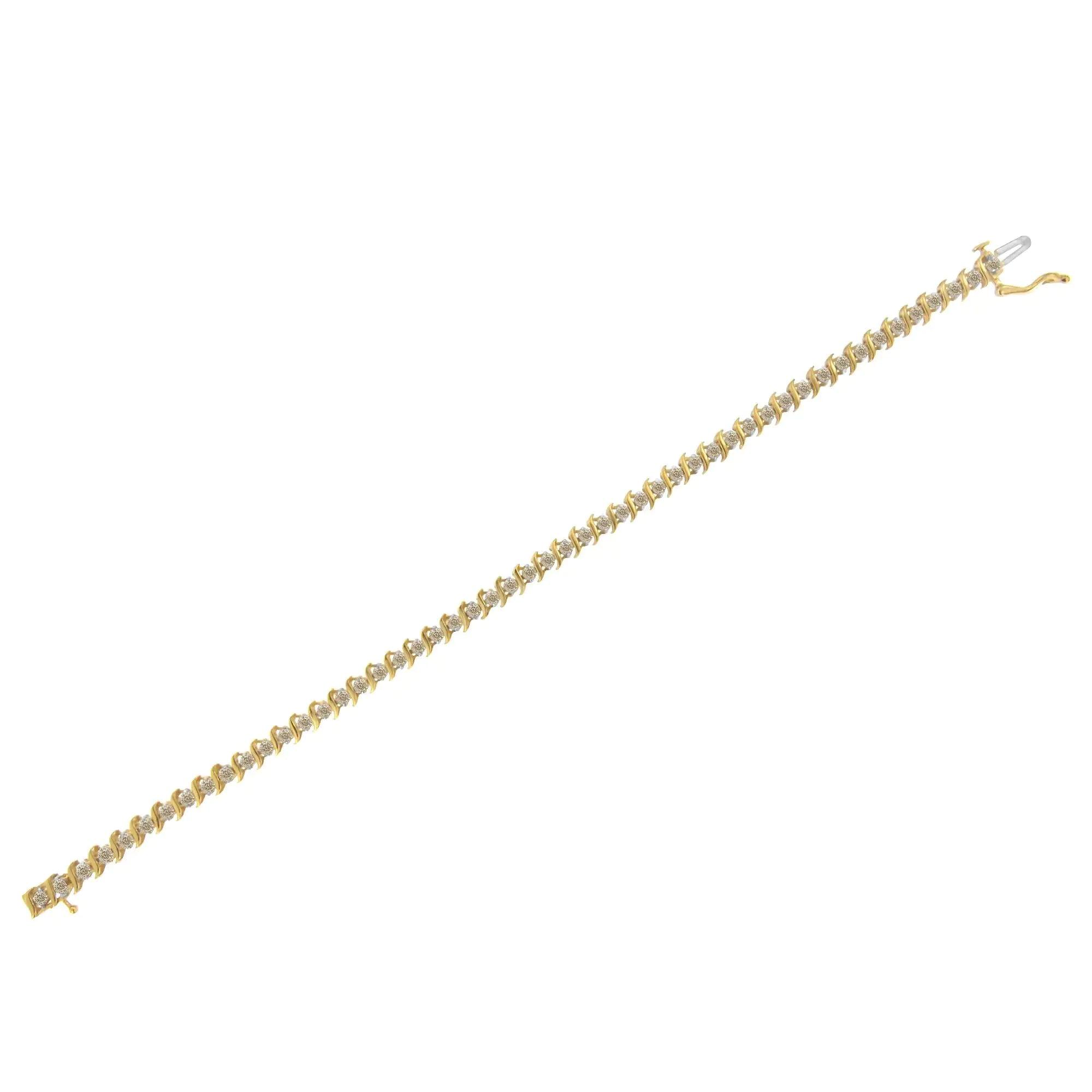 2Micron 10KT Yellow Gold Plated Sterling Silver Diamond S-Link Bracelet (2 cttw, J-K Color, I2-I3 Clarity) - Evallys.com # #