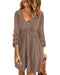 BTFBM Women 2024 Casual Button Down Summer Fall Dresses Long Sleeve Crew Neck Solid High Waist Short Tunic Mini Dress X-Large Long Buttons Dark Khaki - Evallys.com # #