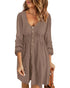 BTFBM Women 2024 Casual Button Down Summer Fall Dresses Long Sleeve Crew Neck Solid High Waist Short Tunic Mini Dress X-Large Long Buttons Dark Khaki - Evallys.com # #