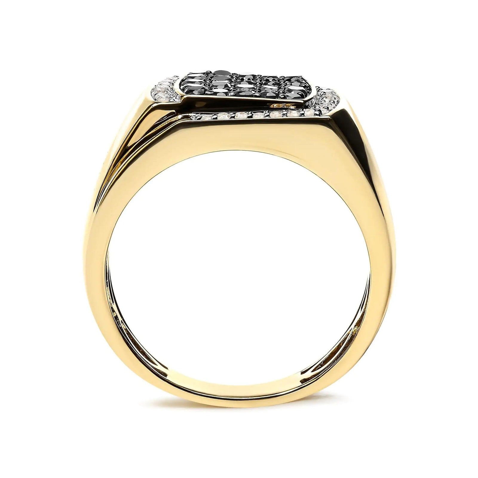 Men's 14K Yellow Gold Plated .925 Sterling Silver 1.00 Cttw White and Black Treated Diamond  Ring (Black / I-J Color, I2-I3 Clarity) - Evallys.com # #