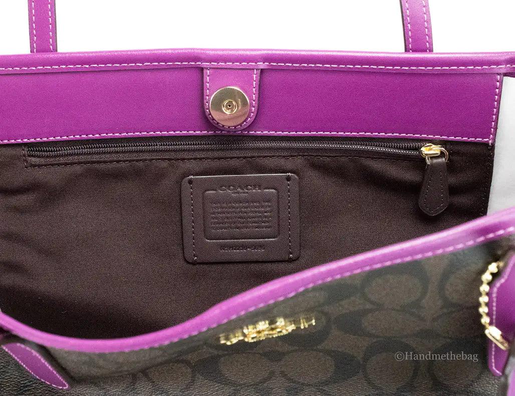 Coach (5696) Graphite Brown Dark Magenta Coated Canvas City Tote Shoulder Bag - Evallys.com # #