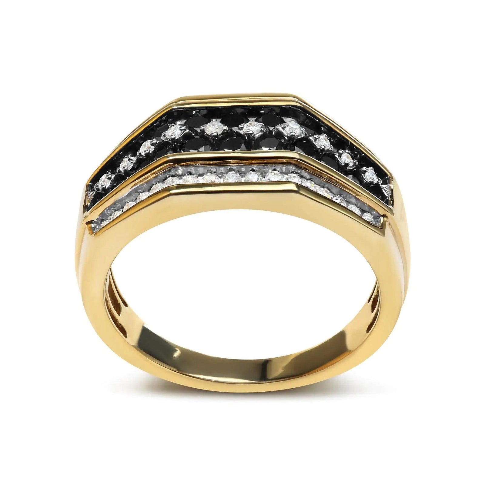 Men's 14K Yellow Gold Plated .925 Sterling Silver 1 1/2 Cttw White and Black Treated Diamond Cluster Ring (Black / I-J Color, I2-I3 Clarity) - Evallys.com # #