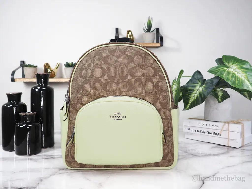 Coach Court Signature Leather Khaki Pale Lime Medium Backpack - Evallys.com # #