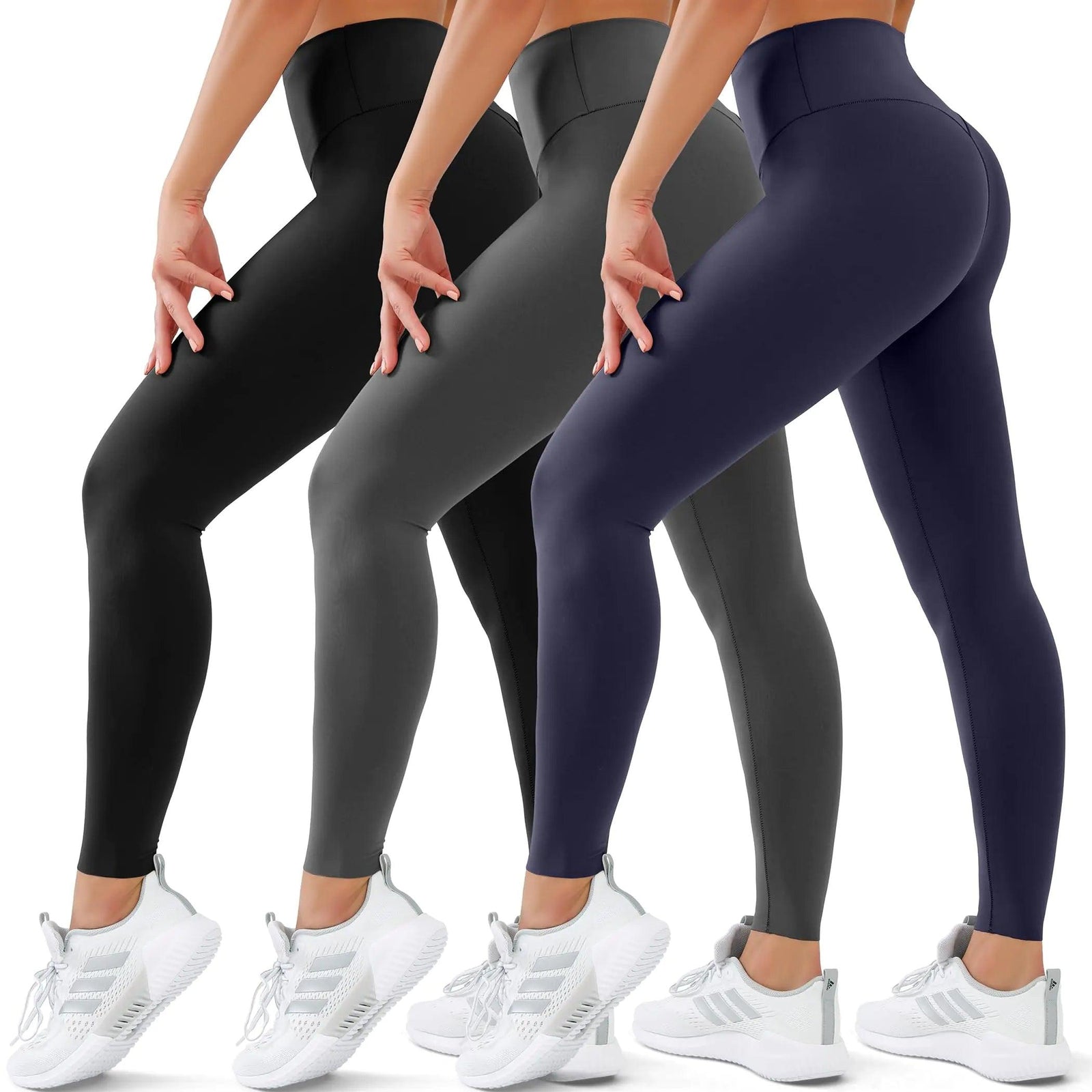 3 Pack Leggings for Women High Waisted No See-Through Tummy Control Soft Yoga Pants Womens Workout Athletic Running Leggings 3 Pack No Pockets Small-Medium 02 Black/Grey/Navy - Evallys.com # #