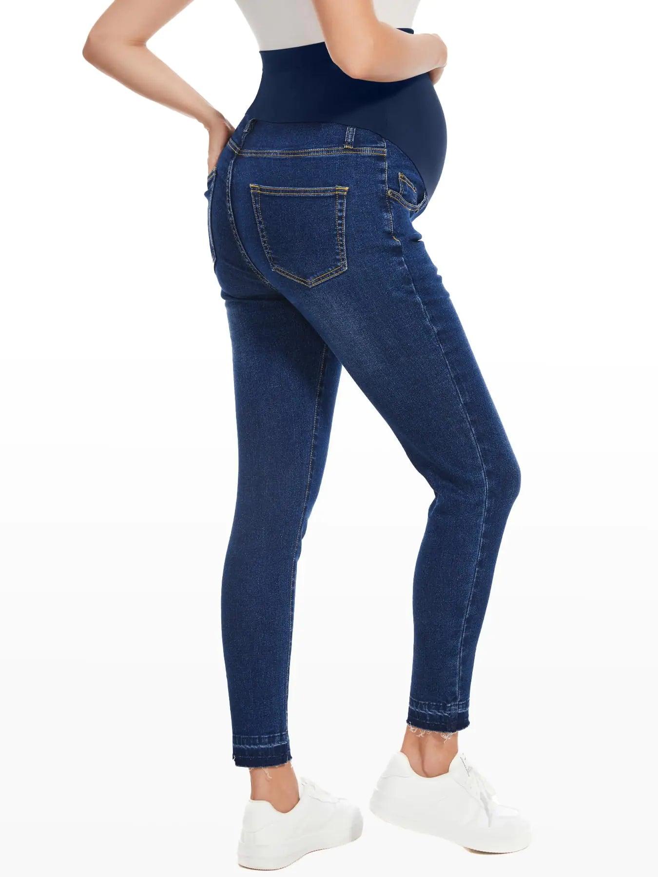 PACBREEZE Women's Maternity Jeans Over Belly Skinny Stretchy Denim Pants Comfy Slim Pregnancy Pants Medium B01: 27'' Vintage Dark Blue - Evallys.com # #