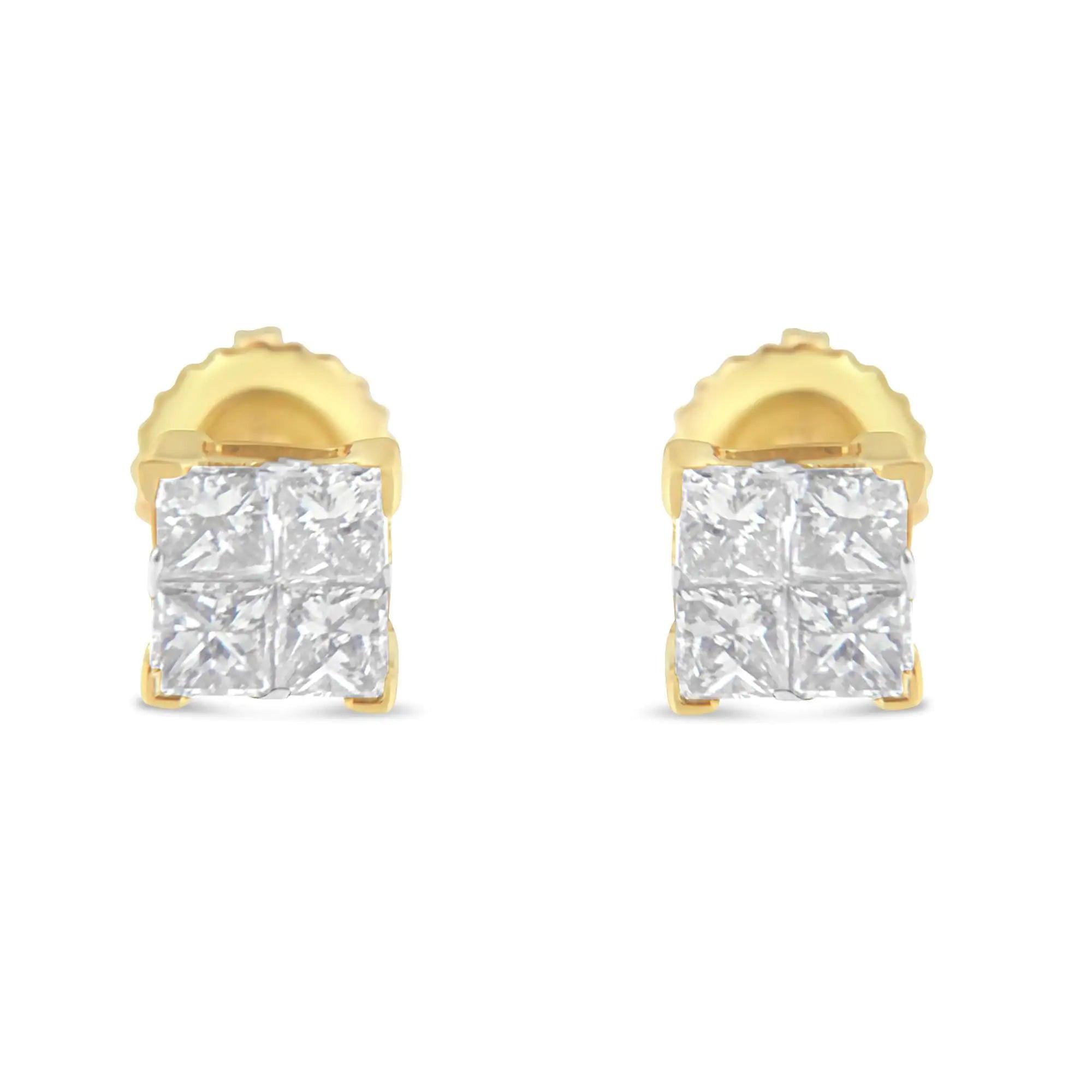 10K Gold Princess Diamond Composite Stud Earring (1/2 cttw, I-J Color, I1-I2 Clarity) - Evallys.com # #