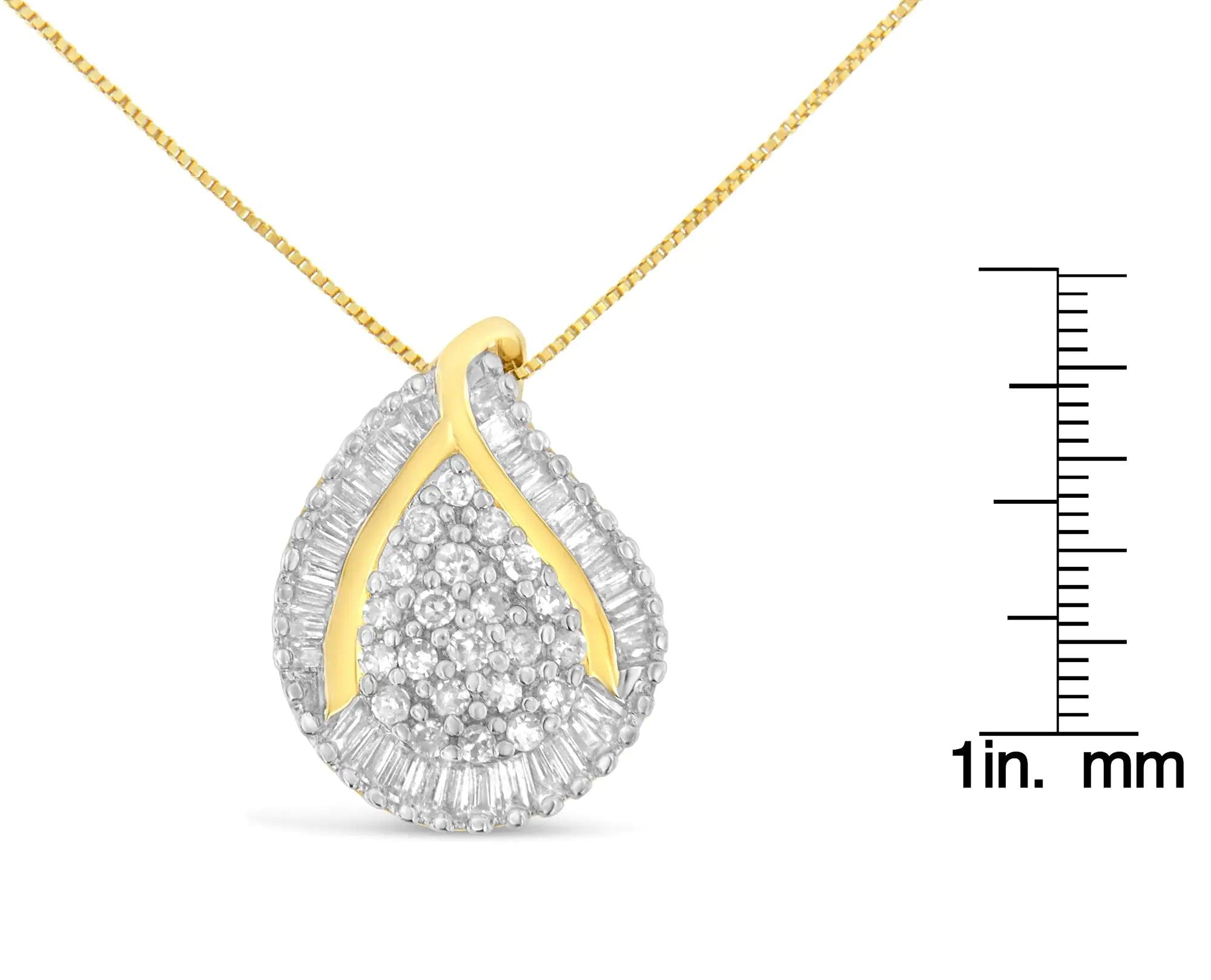 10K Yellow Gold Mixed-Cut Diamond Tear Drop Pendant Necklace (0.5 cttw, J-K Color, I2-I3 Clarity) - Evallys.com # #