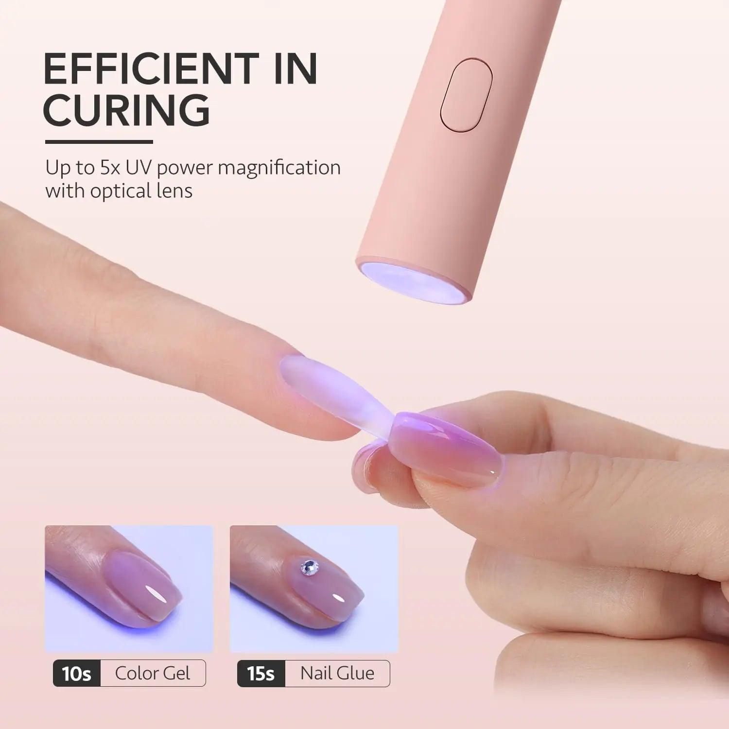 GAOY Handheld UV Light for Gel Nails, Mini Nail Light, Portable LED Nail Lamp, Cordless Rechargeable USB Nail Dryer for Fast Curing, Pen Lamp Pink B-Pink - Evallys.com # #