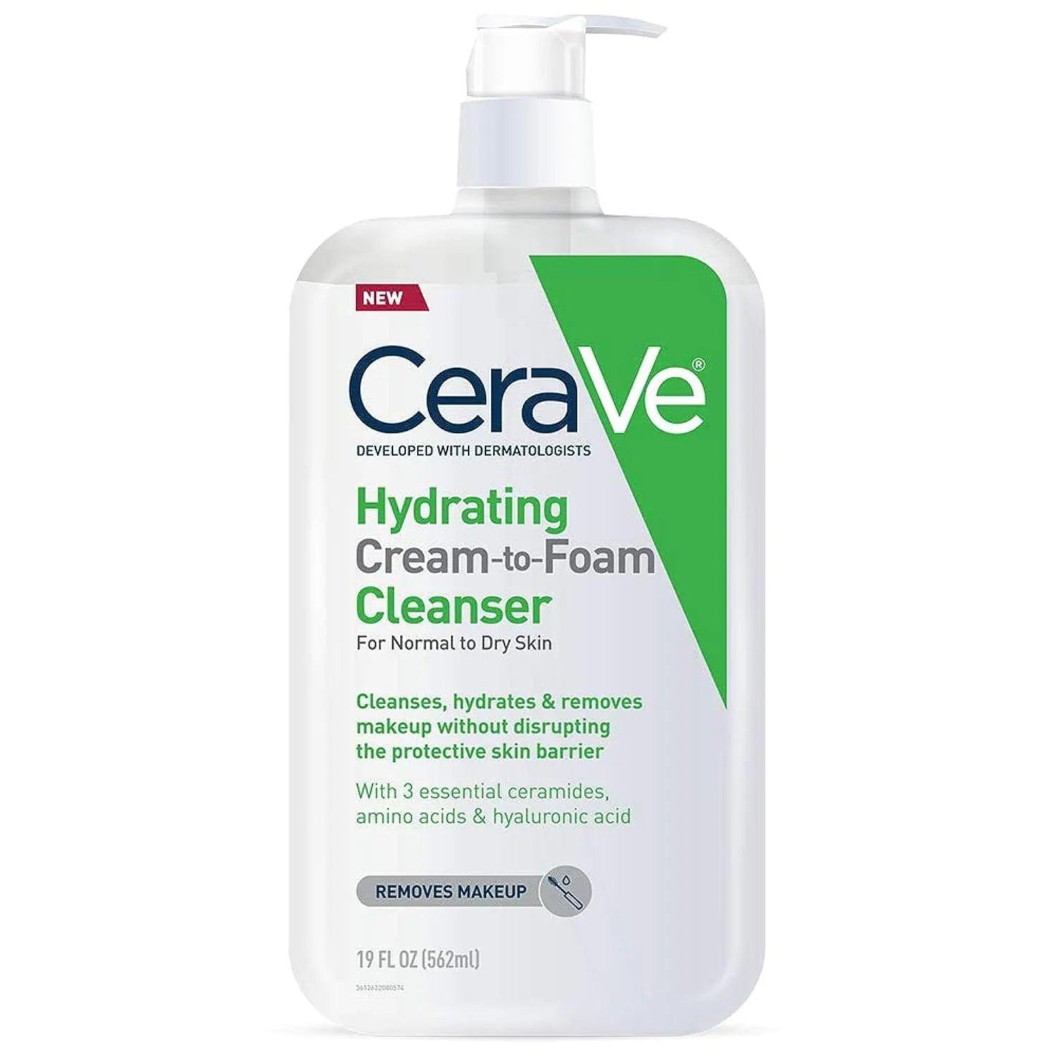 CeraVe Hydrating Cream To Foam Cleanser | Makeup Remover Face Wash For Dry Skin | Foaming Facial Cleanser With Hyaluronic Acid | Normal To Dry Skin | Fragrance Free & Non Comedogenic | 19 Fluid Ounce 19 Fl Oz (Pack of 1) - Evallys.com # #