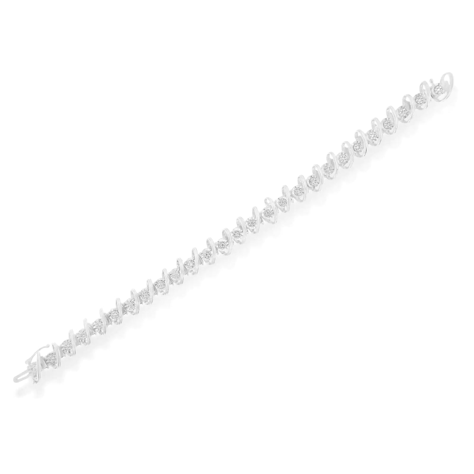 .925 Sterling Silver 3/4 Cttw Diamond  Illusion Plate Link Bracelet (I-J Color, I3 Clarity) - Size 7.25