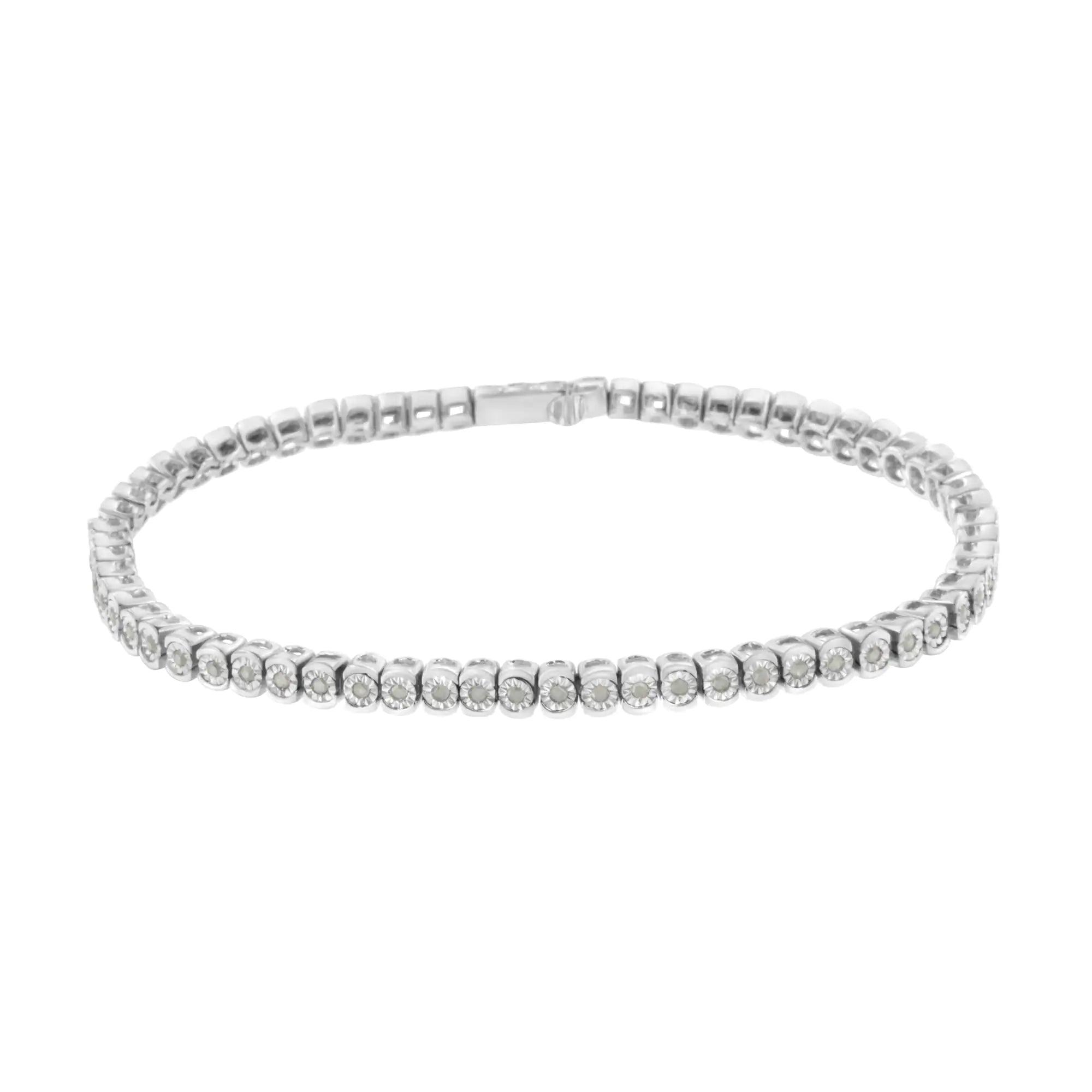 .925 Sterling Silver ½ Cttw Miracle-Set Diamond Round Half Bezel 7” Tennis Bracelet (I-J Color, I2-I3 Clarity) - Evallys.com # #