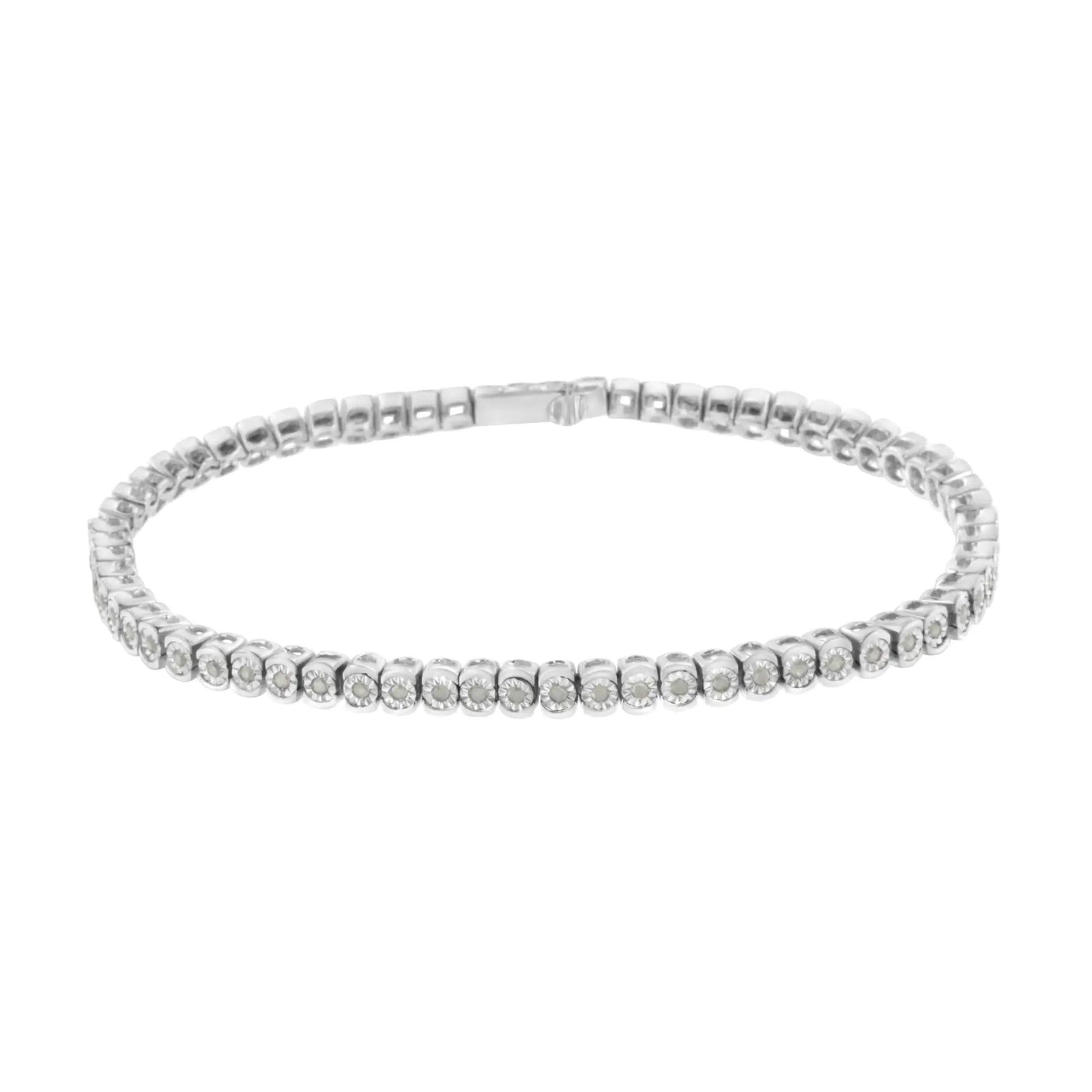 .925 Sterling Silver ½ Cttw Miracle-Set Diamond Round Half Bezel 7” Tennis Bracelet (I-J Color, I2-I3 Clarity) - Evallys.com # #