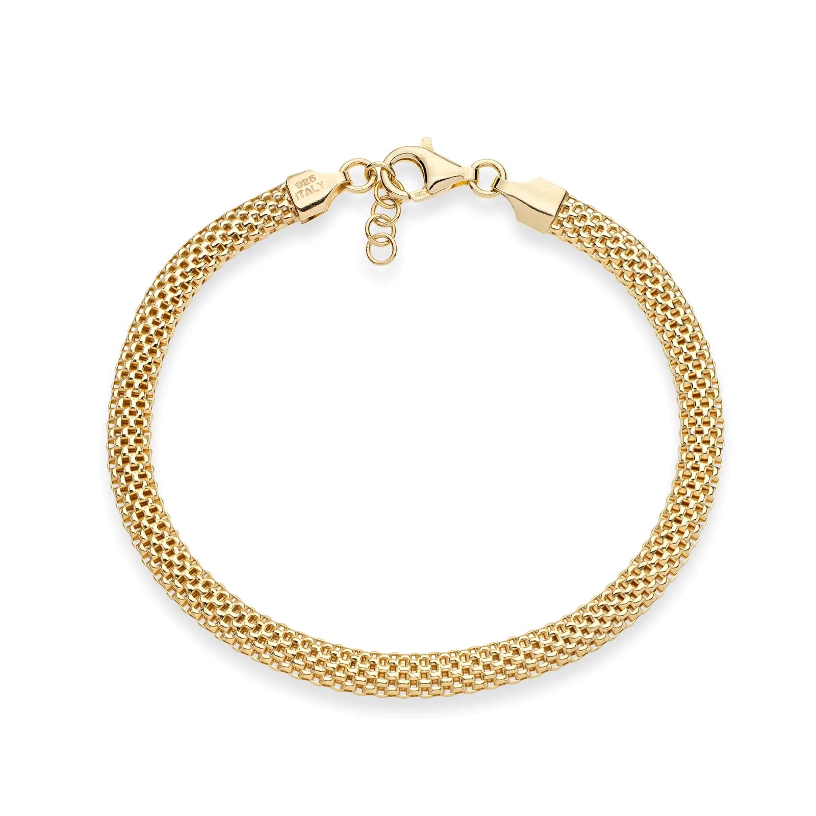 Miabella 18K Gold Over Sterling Silver Italian 5mm Mesh Link Chain Bracelet for Women, 925 Made in Italy Length 6.5 Inches + 0.5 Ext. (X-Small) - Evallys.com # #