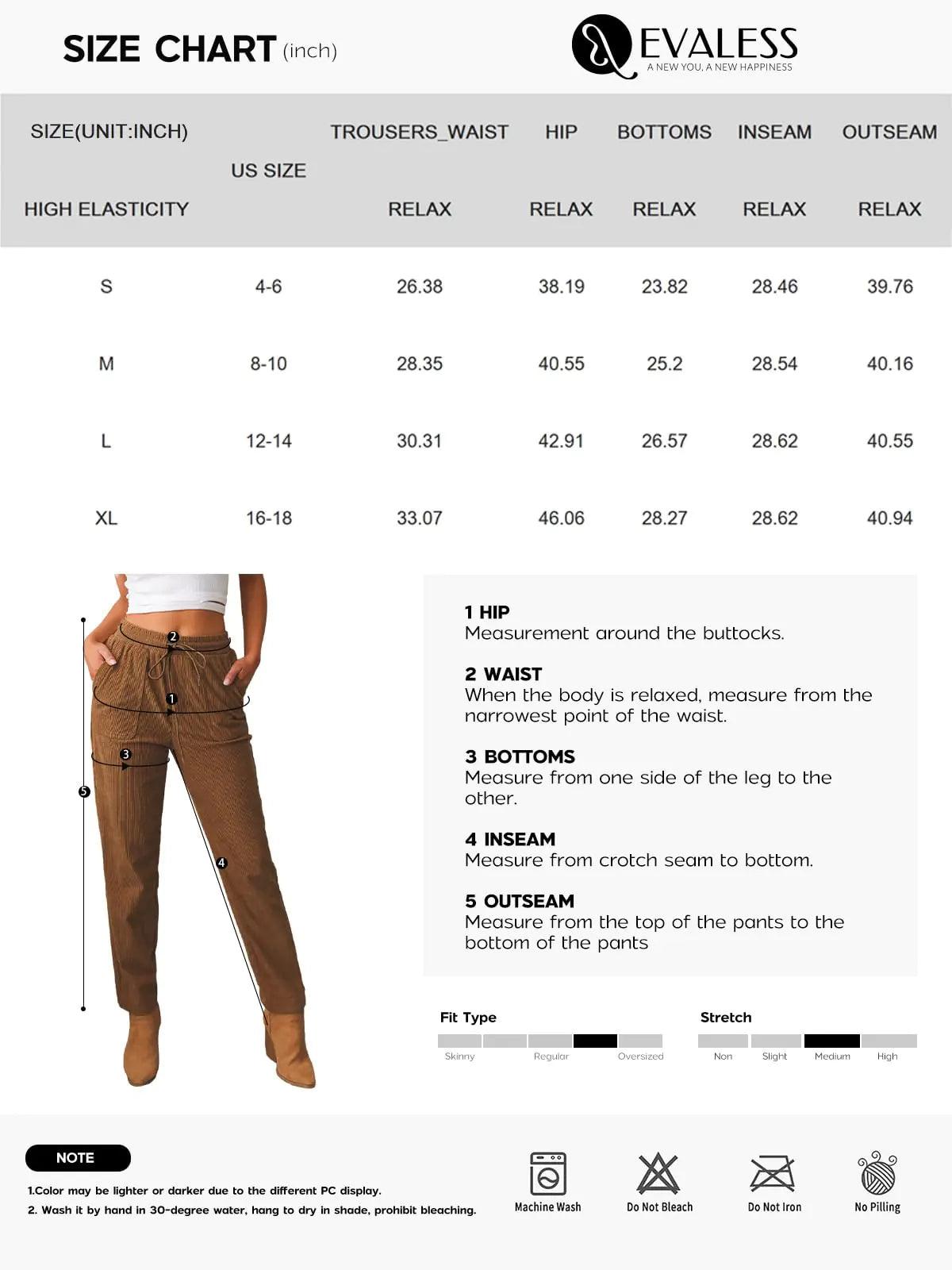 EVALESS Corduroy Pants for Women Casual Drawstring Elastic High Waist Straight Leg Pants Loose Comfy Trousers with Pockets Small B1 Black - Evallys.com # #