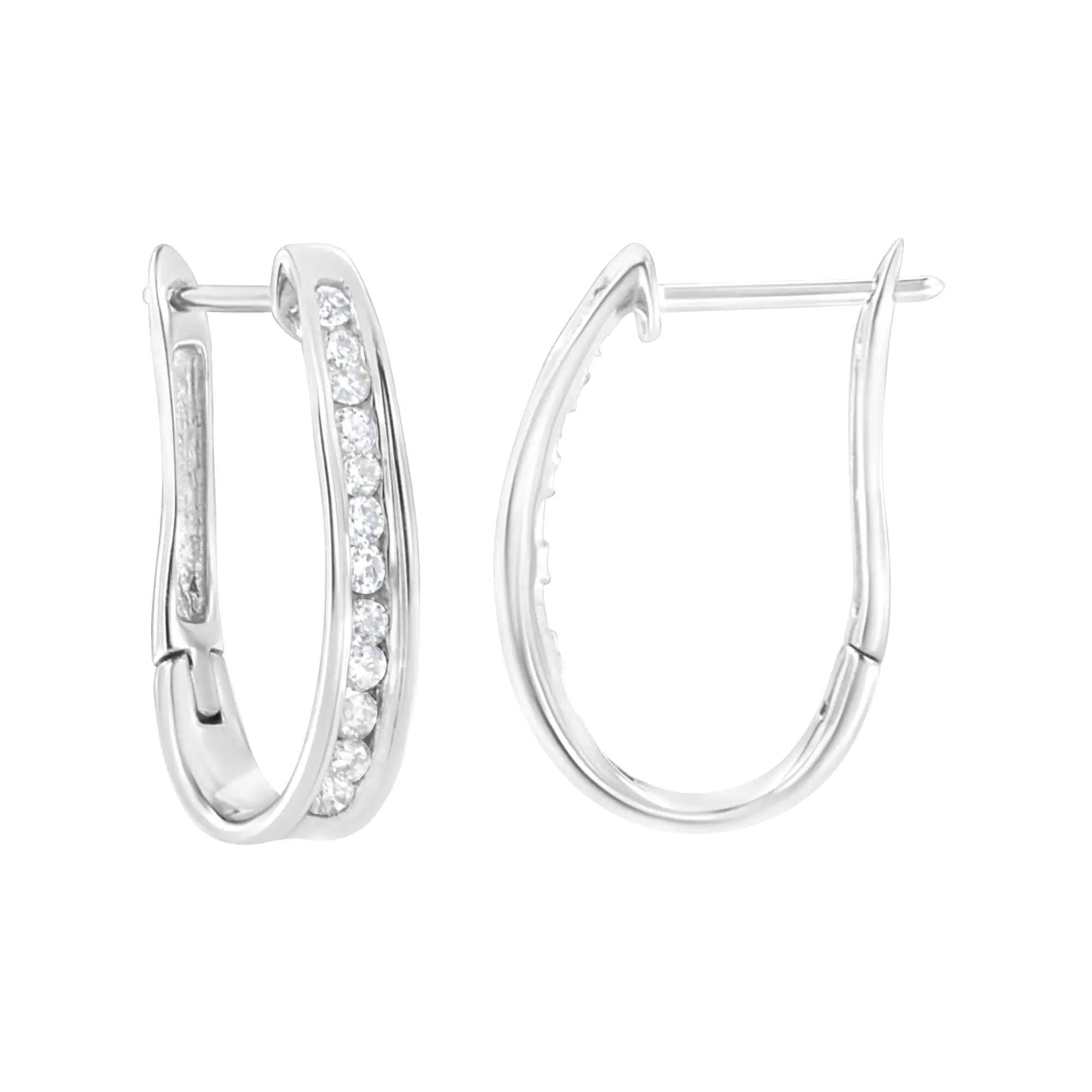 10k White Gold Plated Sterling Silver 1/2 cttw Lab Grown Diamond Hoop Earring (F-G Color, VS2-SI1 Clarity) - Evallys.com # #