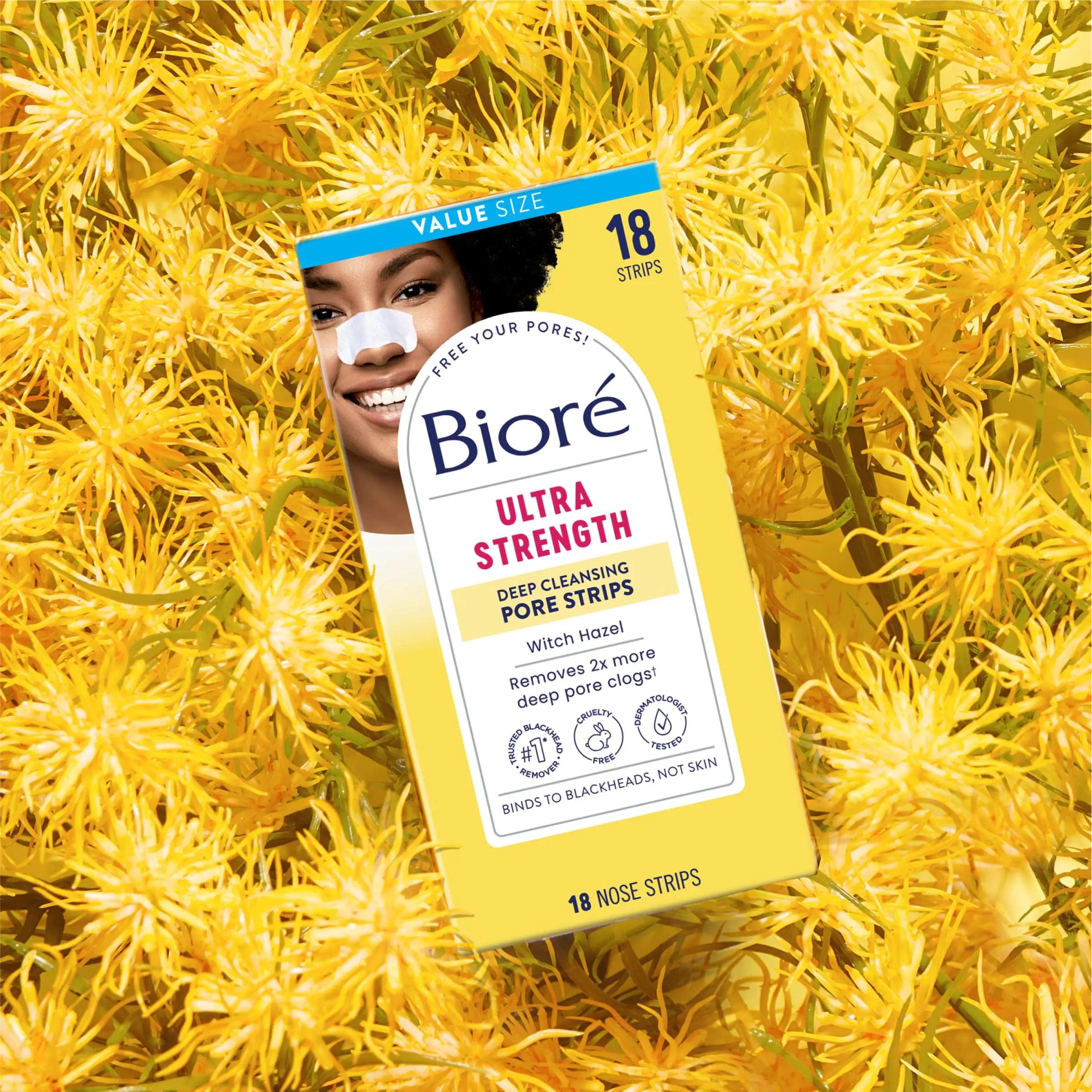 Bioré Witch Hazel Blackhead Remover Pore Strips for Nose, Clears Pores up to 2x More than Original Pore Strips, features C-Bond Technology, Oil-Free, Non-Comedogenic Use, 18 Count 18 Count (Pack of 1) - Evallys.com # #