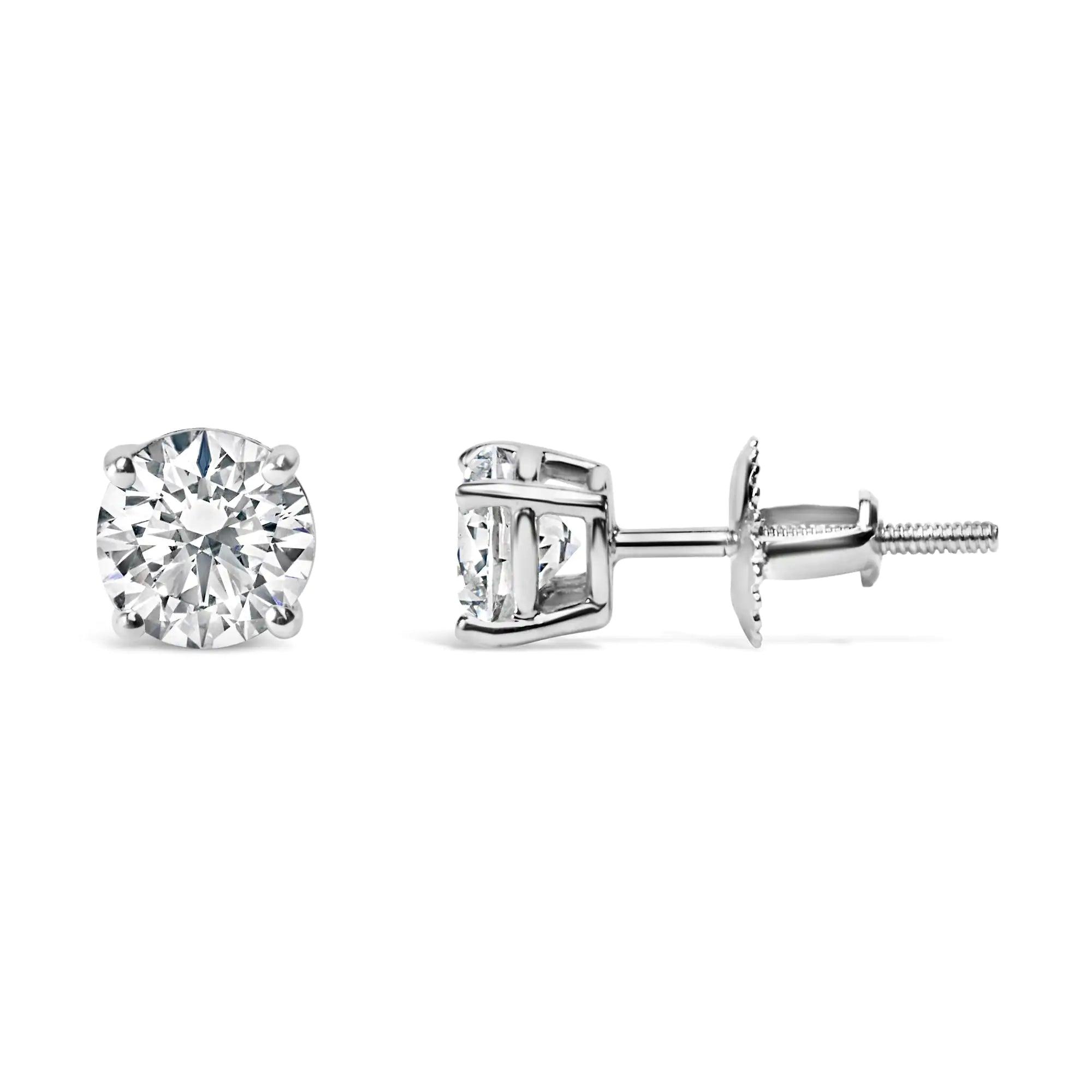 .925 Sterling Silver 1.0 Carat Round Brilliant Cut Lab Grown White Diamond 4-Prong Classic Solitaire Stud Earrings - Evallys.com # #