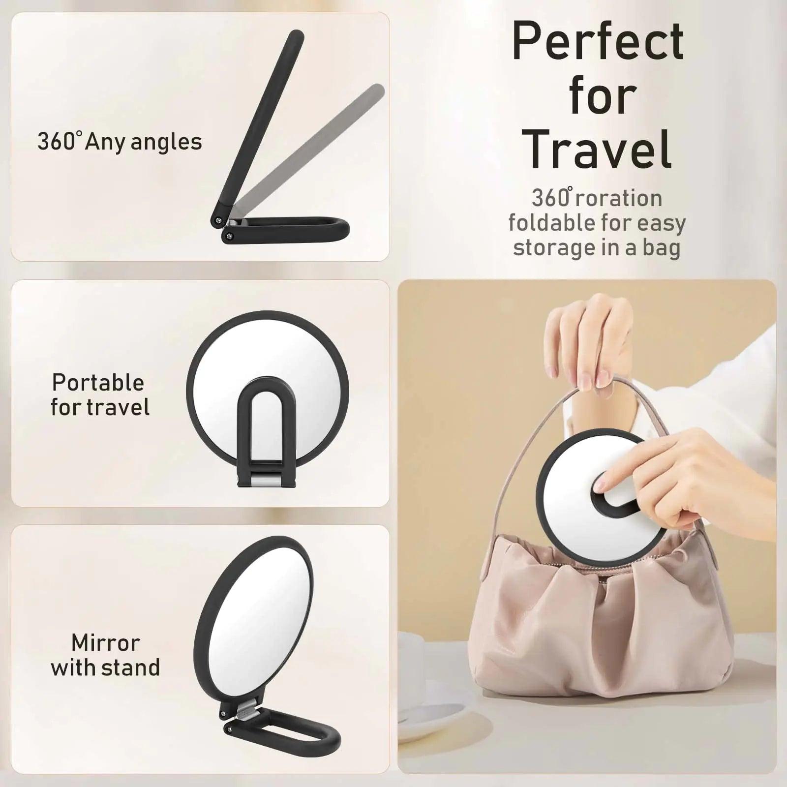 Magnifying Handheld Mirror Double Sided, 1X 15X Magnification Hand Mirror, Travel Folding Held Adjustable Rotation Pedestal Makeup Desk Vanity - Evallys.com # #