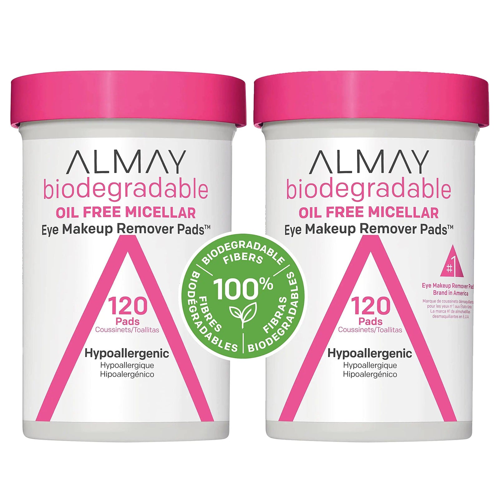 Almay Biodegradable Makeup Remover Pads, Micellar Gentle, Hypoallergenic, Fragrance-Free, Dermatologist & Ophthalmologist Tested, 120 count (Pack of 2) 120 Count (Pack of 2) - Evallys.com # #