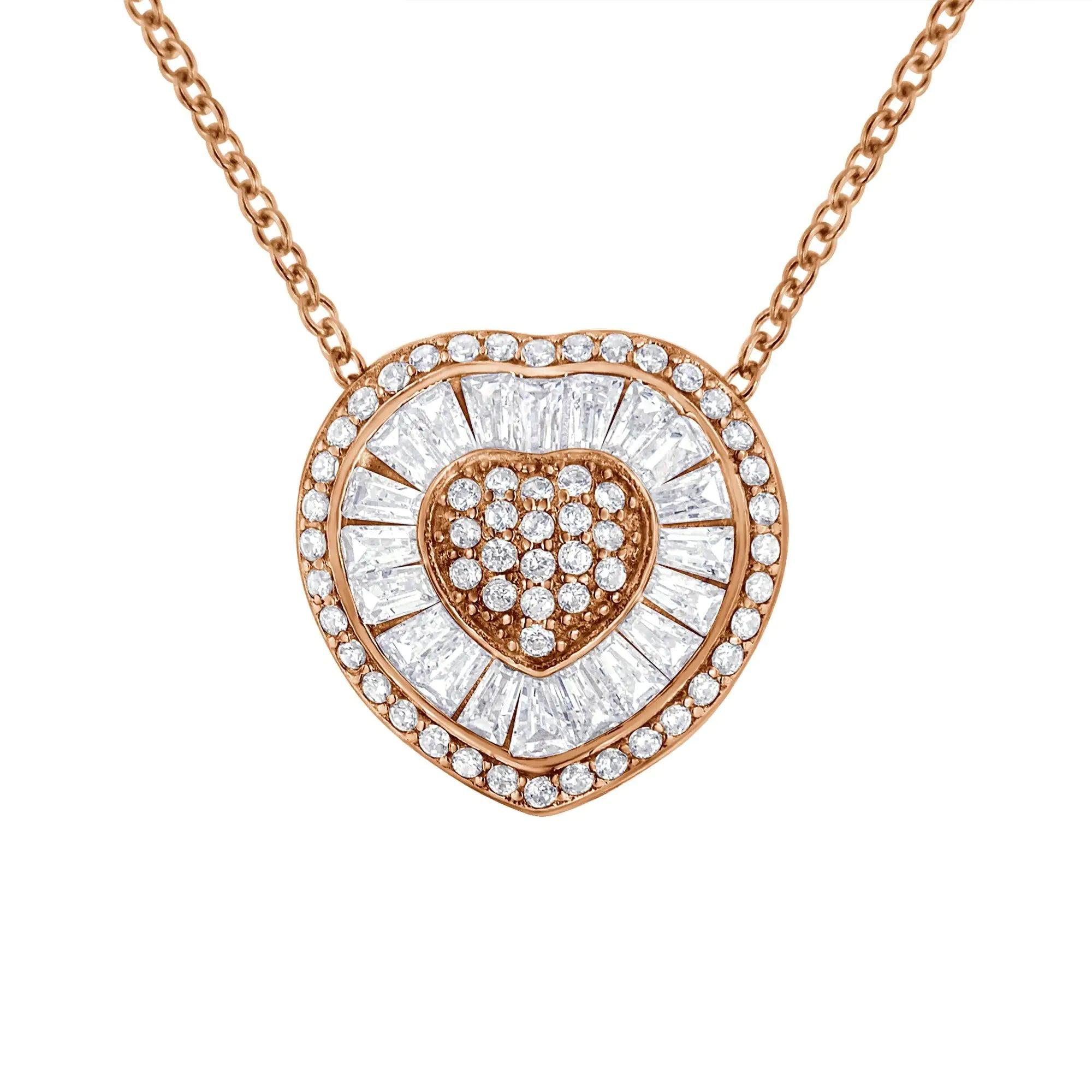 10K Rose Gold 1/2 cttw, Diamond Heart Pendant Necklace (H-I Color, I1-I2 Clarity) - Evallys.com # #