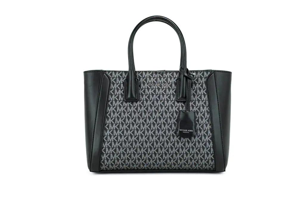 Michael Kors Kali Medium Black Silver Signature PVC  Satchel iPad Case Handbag - Evallys.com # #