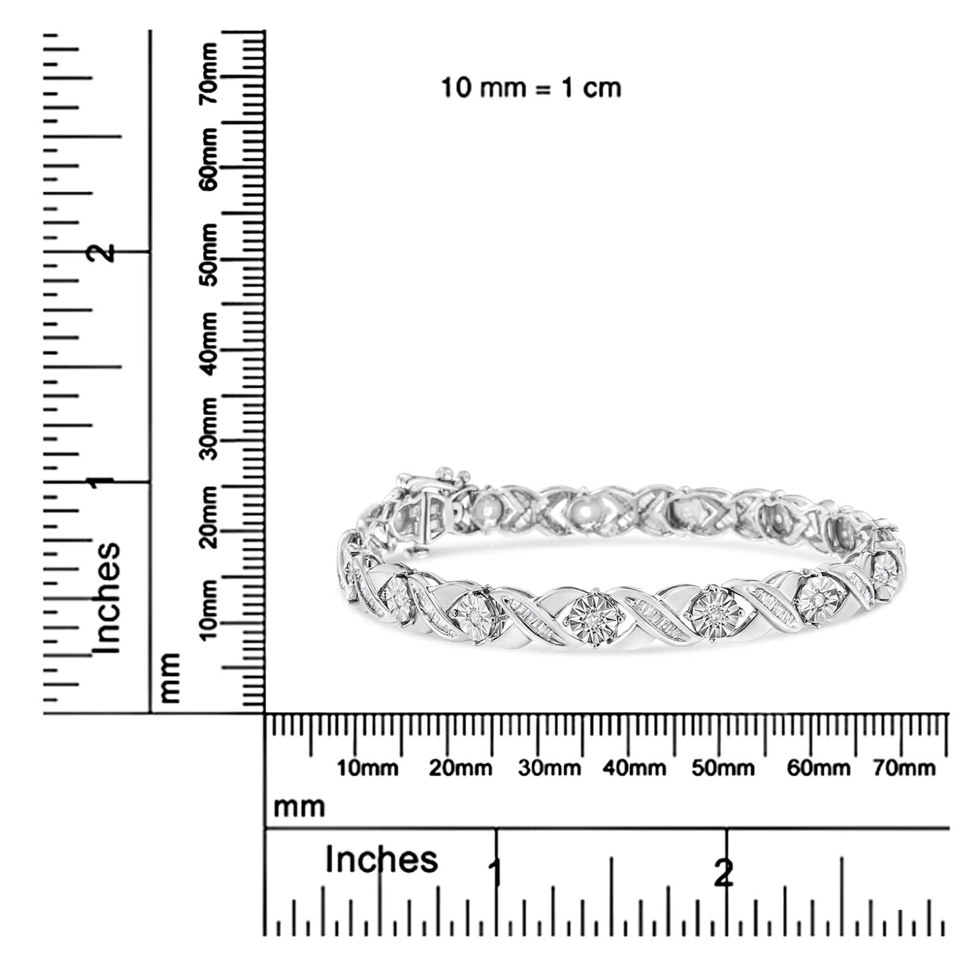 .925 Sterling Silver 1.0 Cttw Round-Brilliant and Baguette Cut Diamond Miracle-Set X-Link 7" Tennis Bracelet (I-J Color, I2-I3 Clarity) - Evallys.com # #