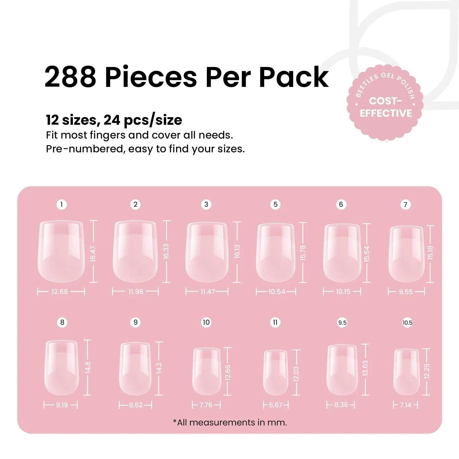 Beetles Gel Nail Tips Extra Short Square Nail Tips,288 pcs 12 Sizes Extra Short Full Cover Nail Tips Half Matte Acrylic Nail Tips Extra Short Fake Nails Square for Women 12 Sizes Short Square (etch-x) - Evallys.com # #