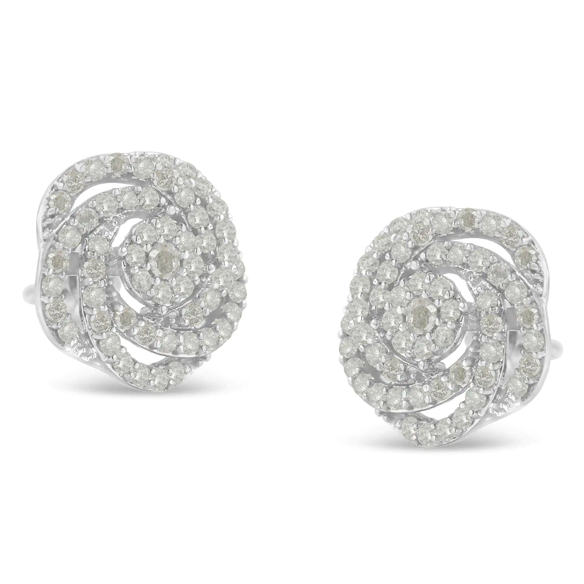 10KT White Gold Diamond Flower Stud Earring (1/2 cttw, I-J Color, I1-I2 Clarity) - Evallys.com # #