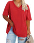 Women's Plus Size V Neck T Shirts Summer Half Sleeve Tees Casual Loose Fit Cotton Tunic Tops XX-Large Plus Khaki - Evallys.com