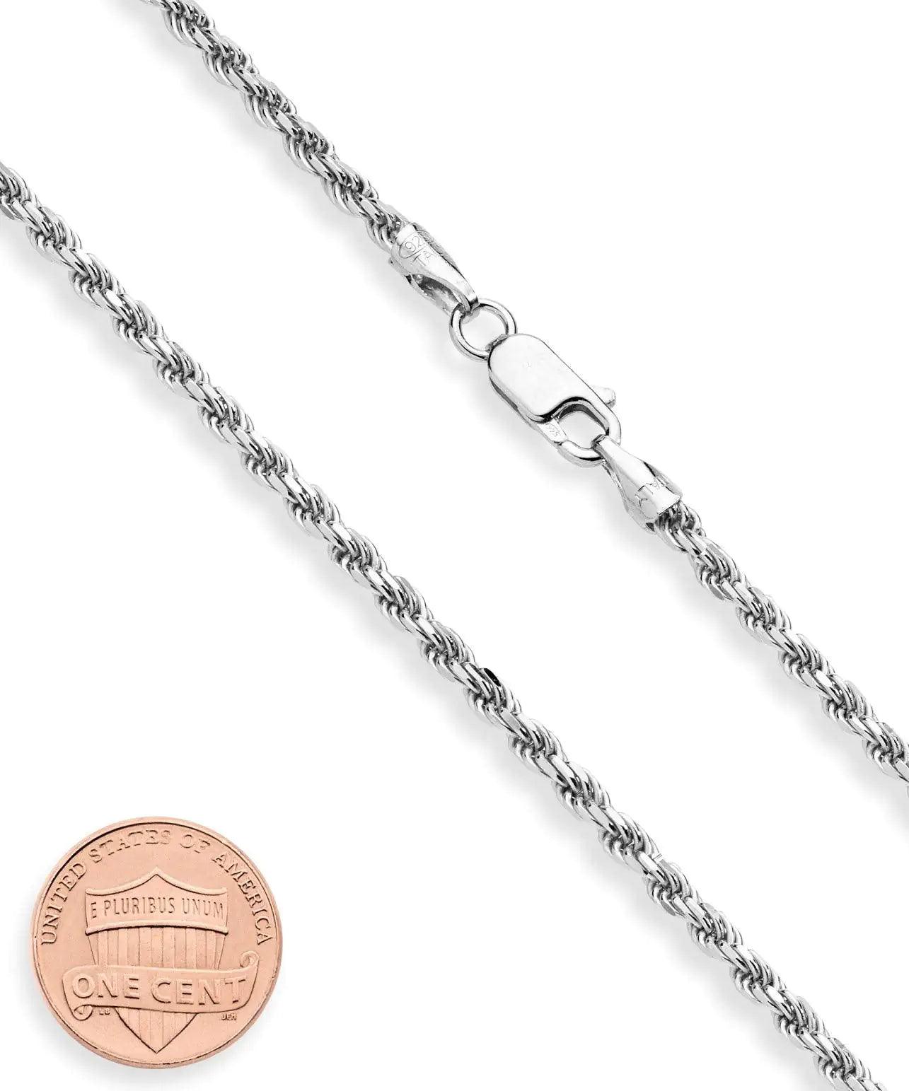 Miabella Solid 925 Sterling Silver Italian 2mm, 3mm Diamond-Cut Braided Rope Chain Necklace for Men Women, 925 Sterling Silver Made in Italy Length 24 Inches - Evallys.com # #