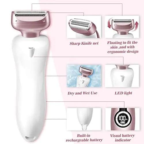 Electric Shaver for Women for Legs Bikini Trimmer Electric Razors for Women Underarm Public Hairs Rechargeable Womens Shaver Wet Dry Use Painless Cordless with Detachable Head (Pink) - Evallys.com