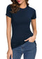 Women's Crewneck Slim Fitted Short Sleeve T-Shirt Stretchy Bodycon Basic Tee Tops X-Large Navy Blue - Evallys.com # #