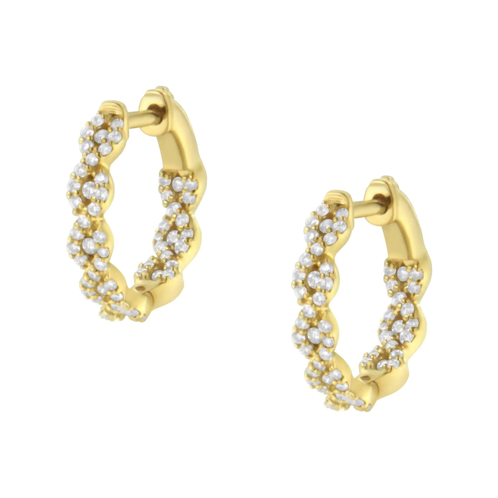 10K Yellow Gold Diamond Huggy Earrings (1/2 cttw, H-I Color, I1-I2 Clarity) - Evallys.com # #