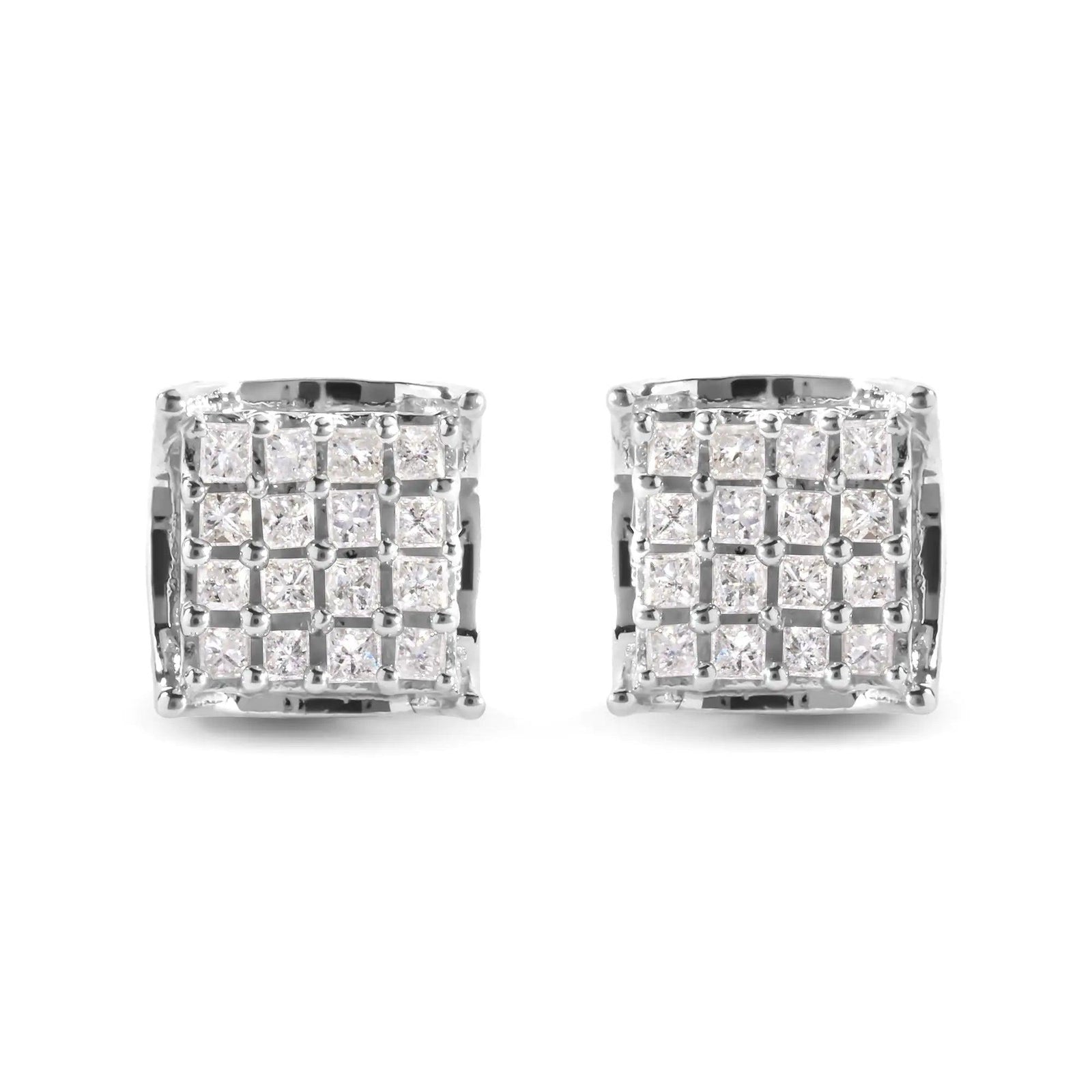 10K White Gold 1/2 Cttw Princess Diamond Classic Composite Stud Earrings (I-J Color, I1-I2 Clarity) - Evallys.com # #