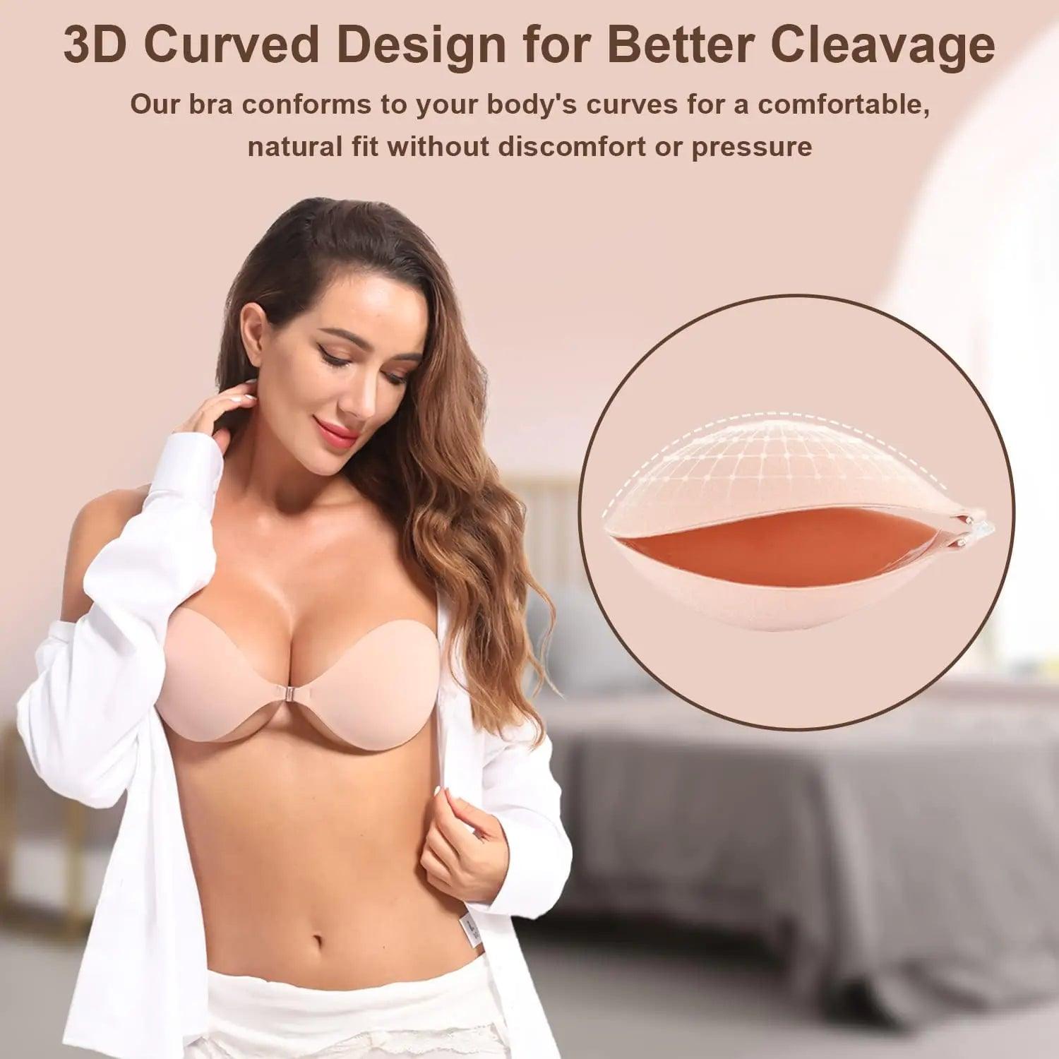 Awant Strapless Sticky Bra Invisible Sticky Boobs Silicone Adhesive Bra Backless Pushup Lift Bra A Beige - Evallys.com # #