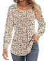 Ficerd Women's Puff Long Sleeve Tunic Tops Pleated Crew Neck Blouses Dressy Casual Loose Fit Fall and Winter Shirts Pink Floral Large - Evallys.com