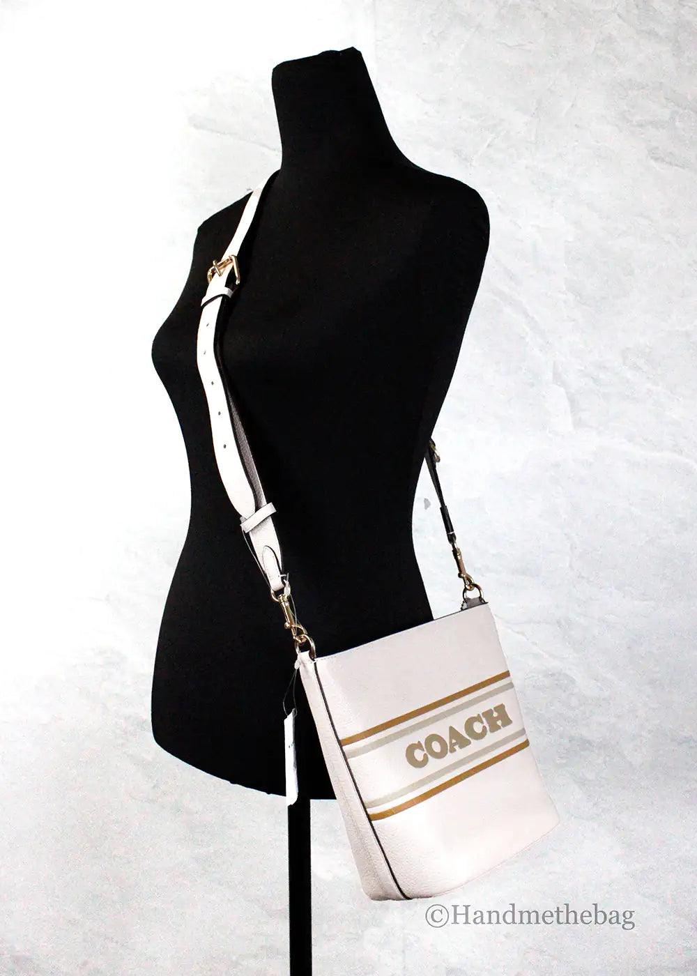 Coach Logan Striped Chalk Leather Duffle Crossbody Shoulder Bag - Evallys.com # #