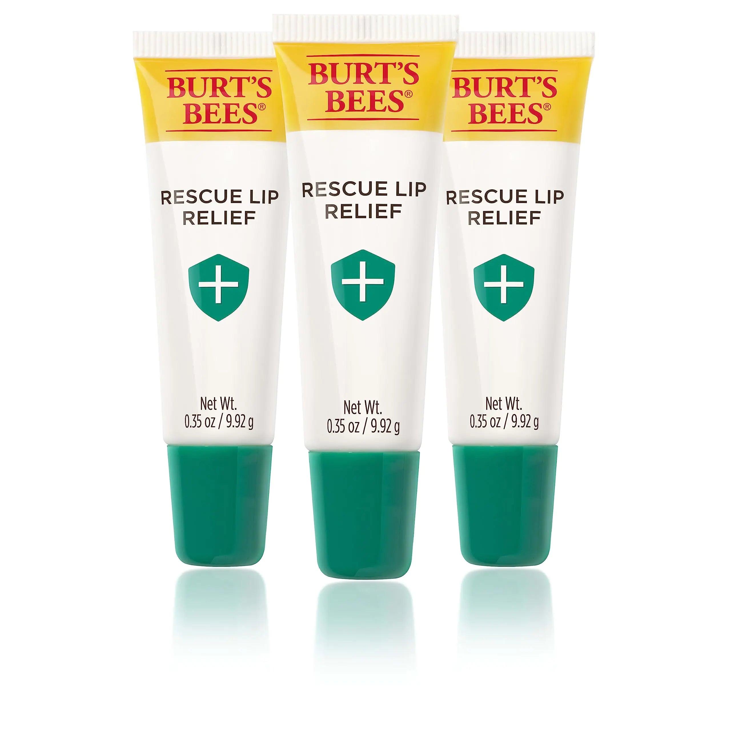 Burt's Bees Rescue Lip Relief Lip Balm, With Shea Butter and Echinacea, Tint-Free, Natural Origin Lip Care, 3 Tubes, 0.35 oz. Rescue Relief 0.35 Ounce (Pack of 3) - Evallys.com # #