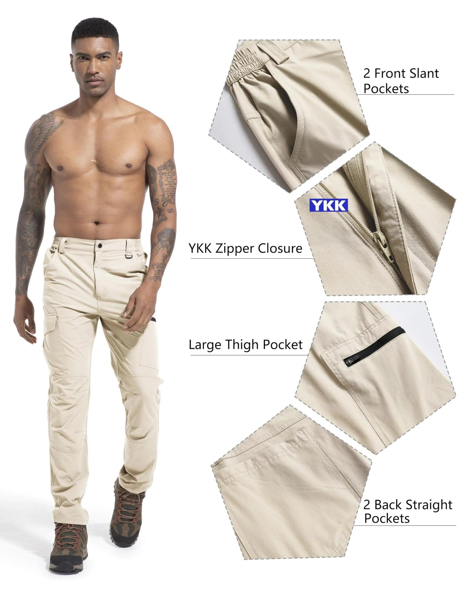 Men's Lightweight Hiking Cargo Work Pants Quick Dry Water Resistant Fishing Travel Climbing Outdoor Stretch Pants 38 Light Khaki - Evallys.com # #