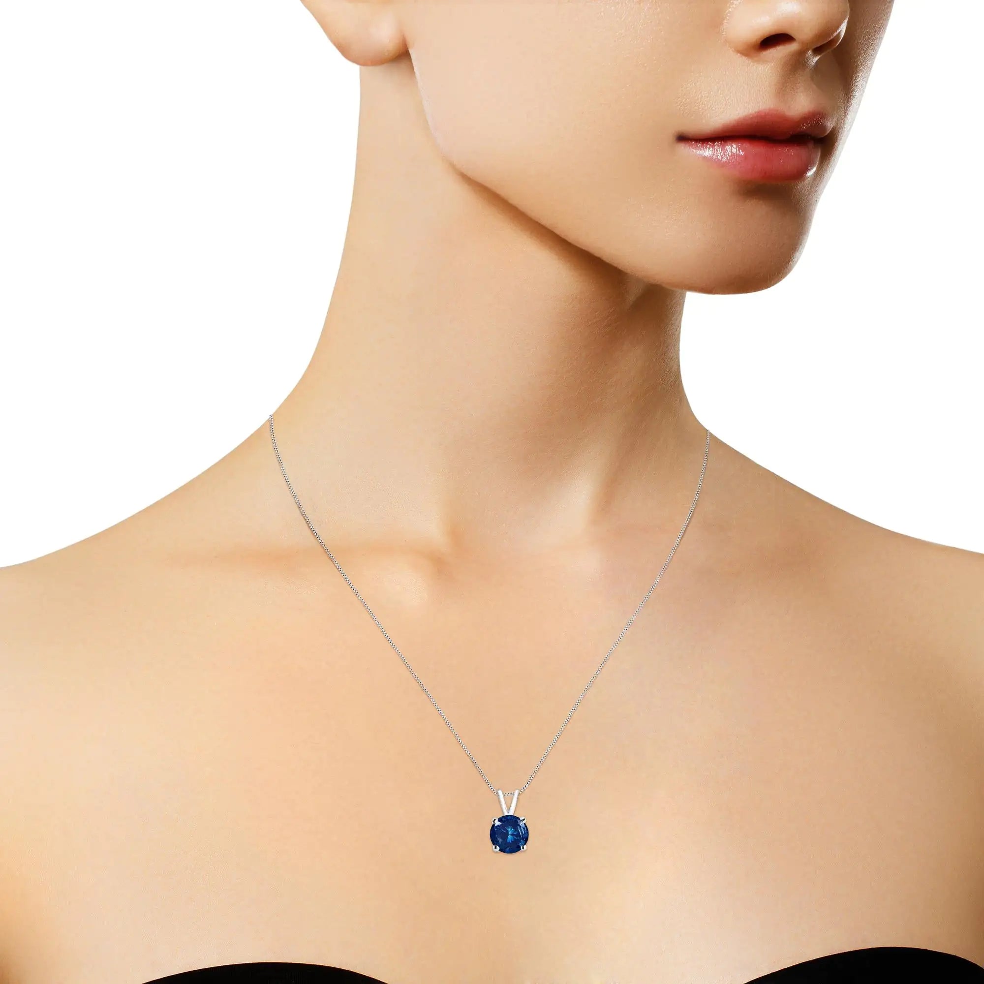 10K White Gold Round Brilliant Cut Lab Grown Blue Diamond 4-Prong Solitaire Pendant Necklace (Blue Color, VS2-SI1 Clarity) - 18" - Evallys.com # #