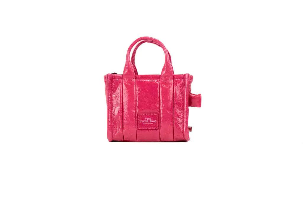 Marc Jacobs The Shiny Crinkle Micro Magenta Leather Tote - Evallys.com # #