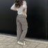 Viatabuna High Waisted Cargo Pants for Women Baggy Y2k Straight Wide Leg Pants with Pockets Streetwear Medium A-dark Grey - Evallys.com # #