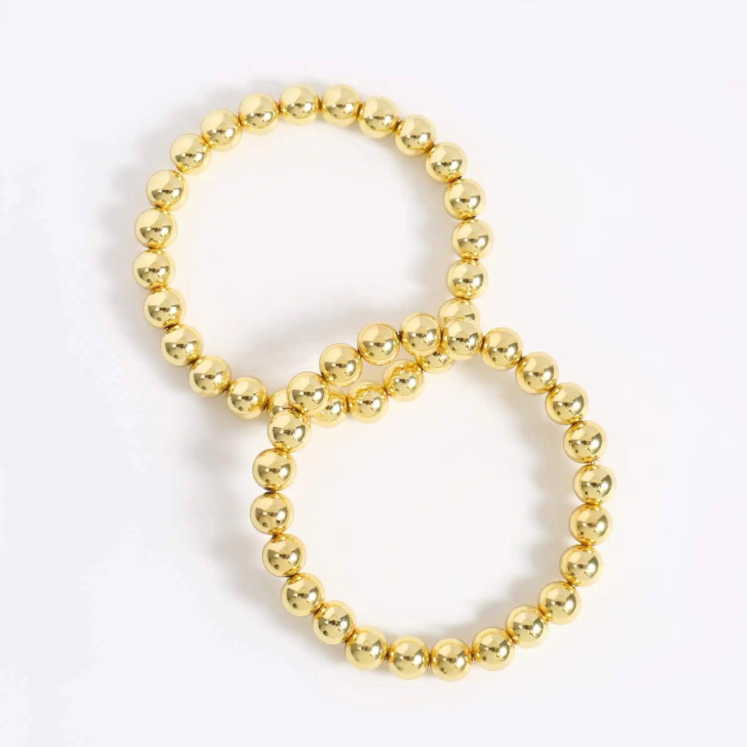 Badu Gold Bead Bracelet for Women 14K Gold Plated Bead Ball Bracelet Stretchable Elastic Hypoallergenic Bohemian Stackable Bracelet Style-25 - Evallys.com # #