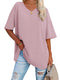 ATHMILE Womens Oversized T Shirts V Neck Tees Half Sleeve Cozy Comfy Tunic 2024 Y2K Tops Casual Small Dark Pink - Evallys.com # #