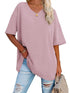 ATHMILE Womens Oversized T Shirts V Neck Tees Half Sleeve Cozy Comfy Tunic 2024 Y2K Tops Casual Small Dark Pink - Evallys.com # #