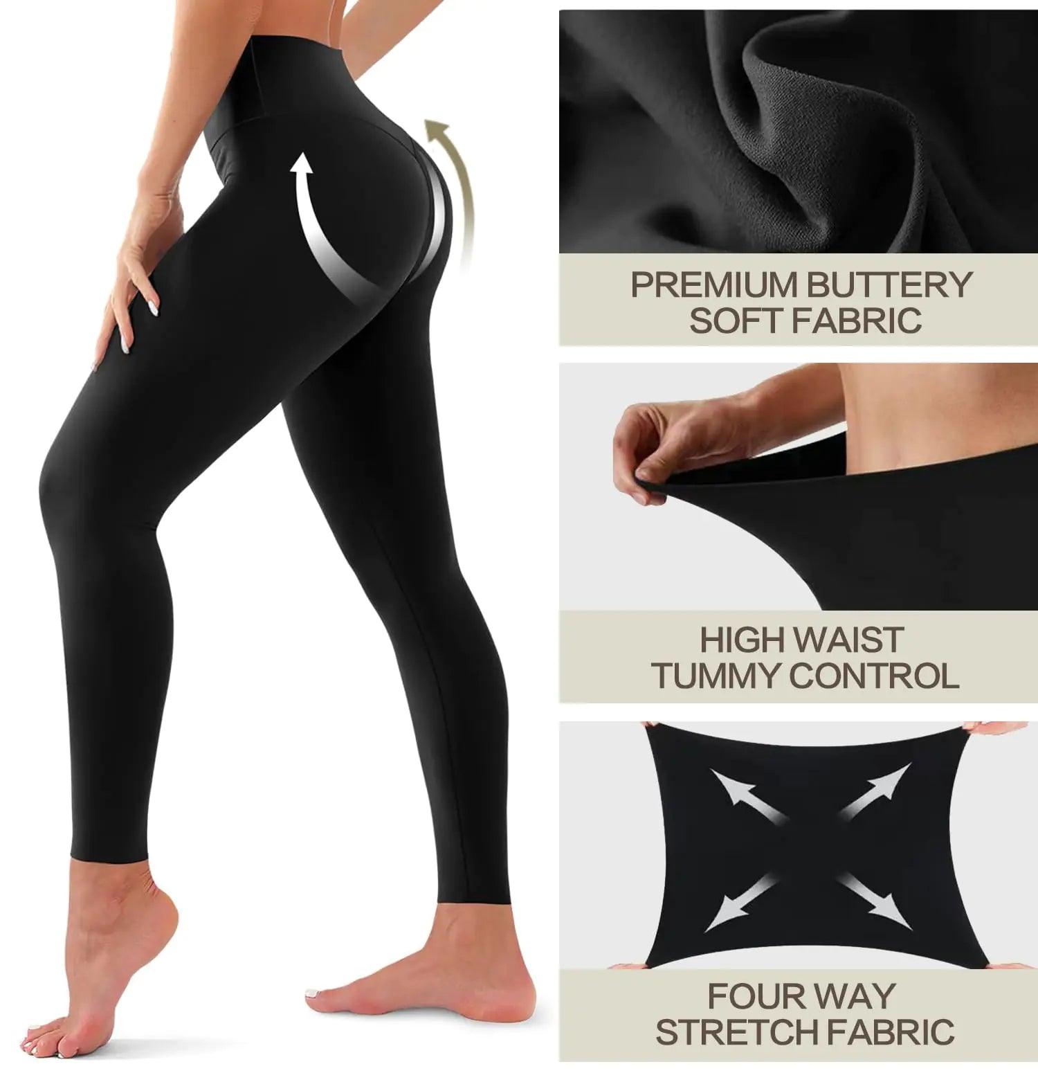 3 Pack Leggings for Women-No See-Through High Waisted Tummy Control Yoga Pants Workout Running Legging Assorted23 Large-X-Large - Evallys.com