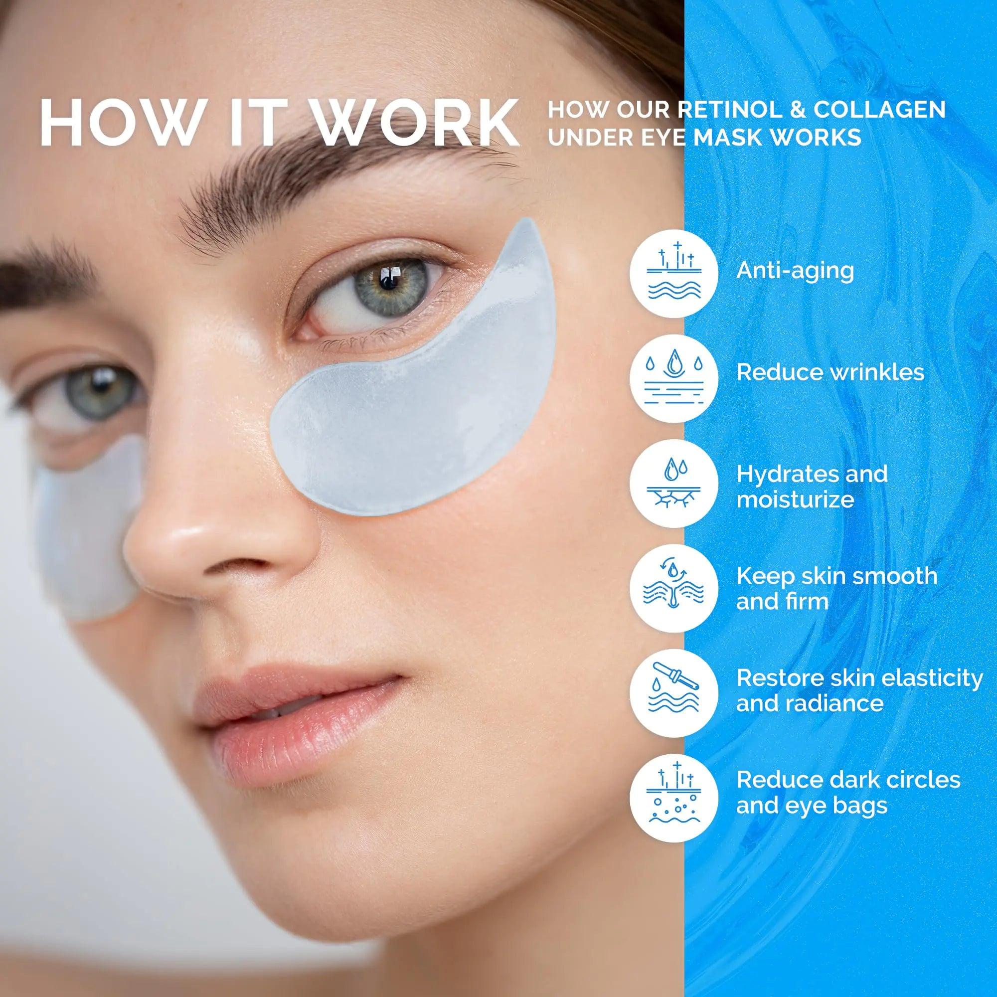 Enaskin Naturals Under Eye Patches for Dark Circles: 30 Pairs Retinol Collagen Eye Gels Mask - Reduce Wrinkles Puffy & Bags - Skin Treatment Pads - Anti Aging Moisturizer For Women (Blue) Blue - Evallys.com # #