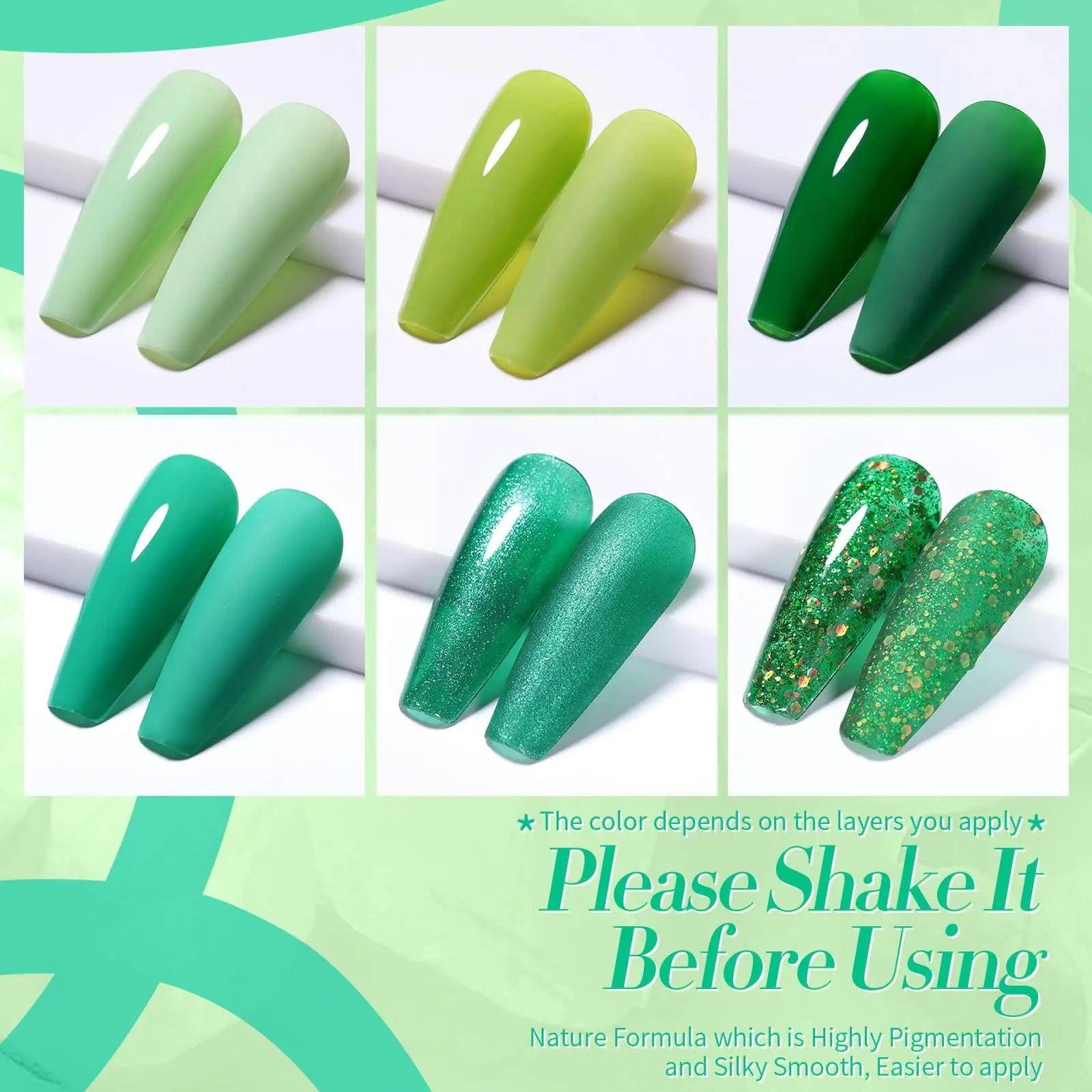 Born Pretty Green Gel Nail Polish, Christmas Carnival Evergreen Gel Nail Polish Set, Glitter Green Sparkle Gel Polish Nail Art Varnish Manicure Collection St. Patrick's Day 6PCS green forest - Evallys.com