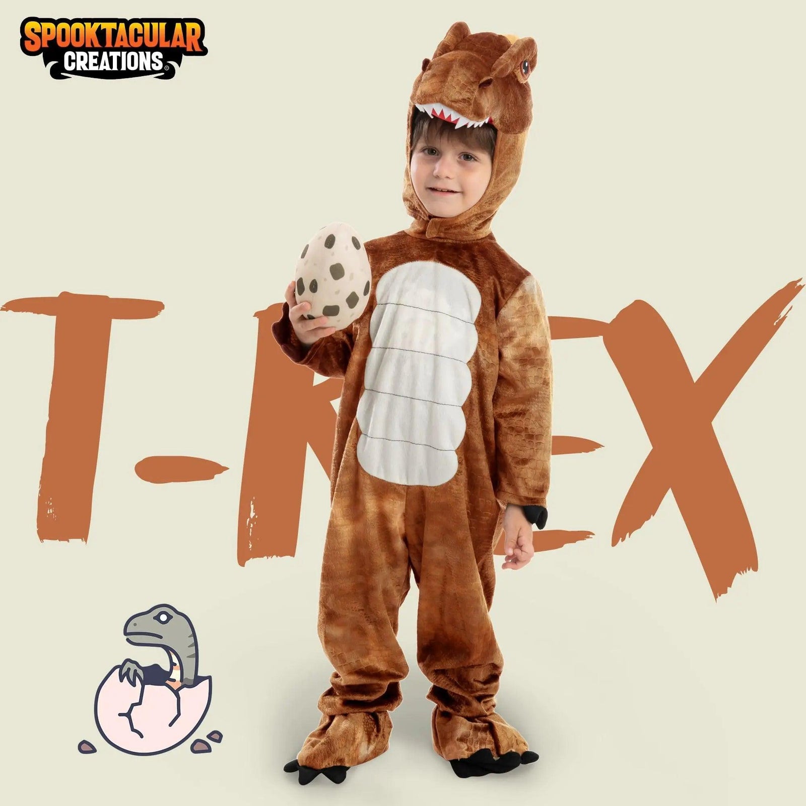 Spooktacular Creations Realistic T-rex Costume Outfit Dinosaur Jumpsuit with Egg for Kids Toddler Halloween Dress-up Party Bronze 3T(3-4 yrs) - Evallys.com # #